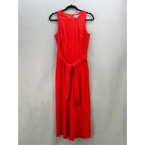 Antonio Melani Womens Red Tie Waist Linen Blend Wide Leg Jumpsuit Size 4 - Picture 1 of 9